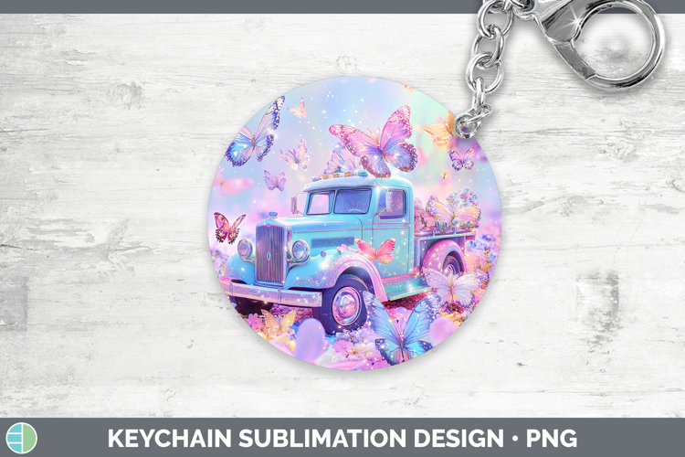 BS02 Glitter Vintage Truck Keychain Sublimation Keyring Desi