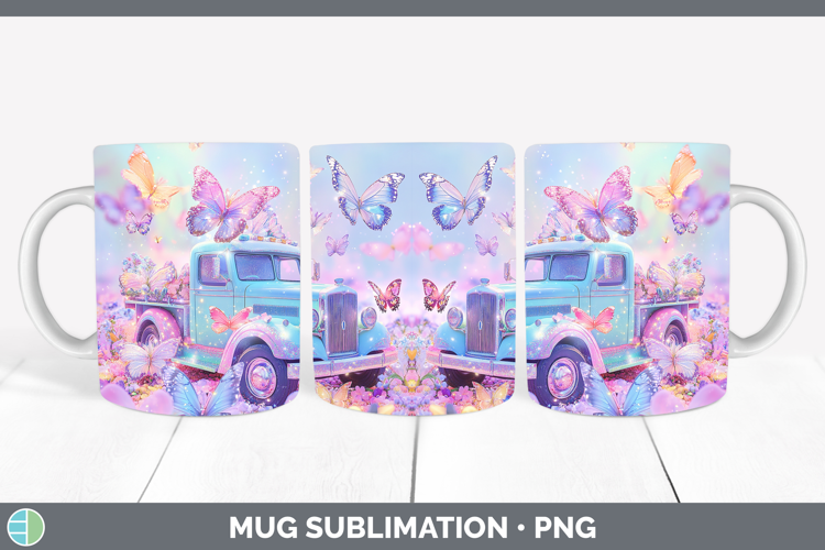 BS02 Glitter Vintage Truck Mug Wrap Sublimation Coffee Cup D