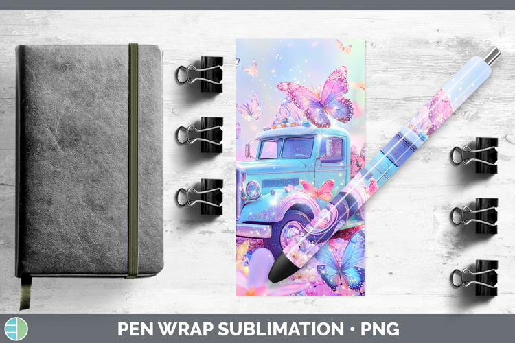 BS02 Glitter Vintage Truck Pen Wrap Sublimation Pen Designs