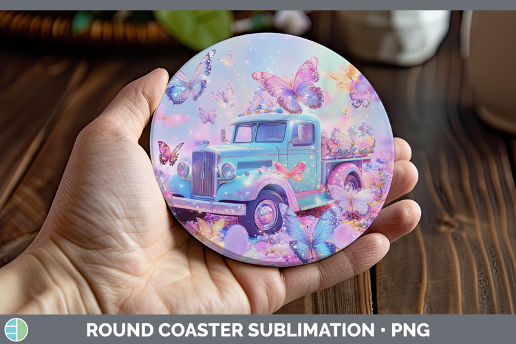BS02 Glitter Vintage Truck Round Coaster Sublimation Coaster