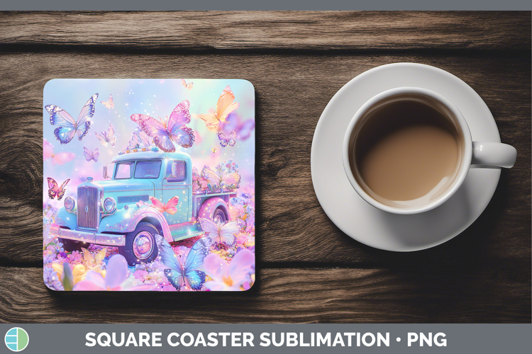BS02 Glitter Vintage Truck Square Coaster Sublimation Coaste