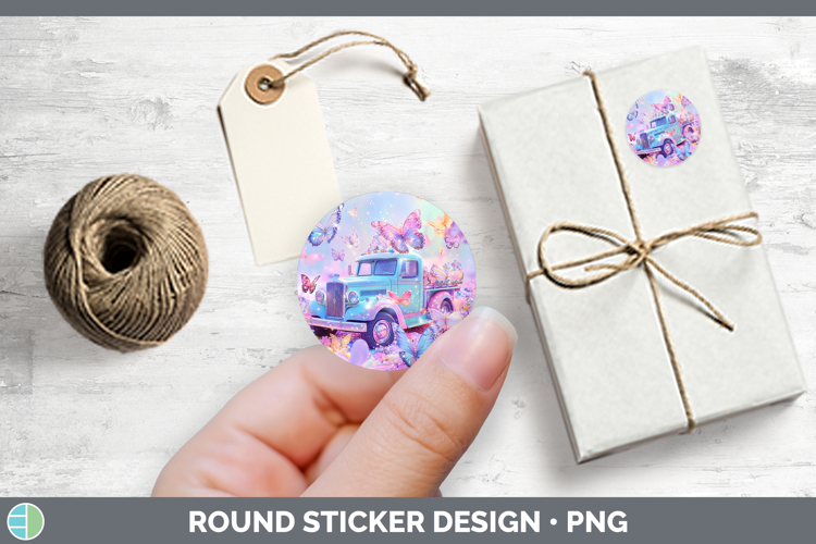 BS02 Glitter Vintage Truck Stickers | Round Labels Designs