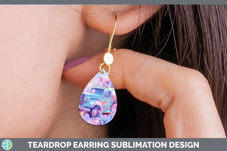 BS02 Glitter Vintage Truck Teardrop Earrings Sublimation Ear