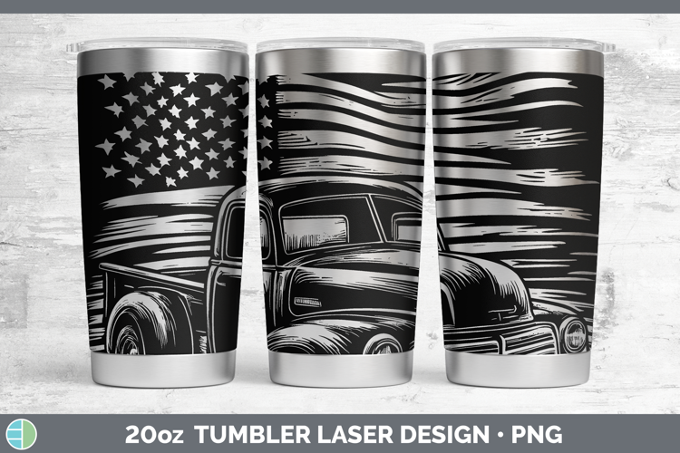 BS02 Patriotic Flag Vintage Truck Laser 20oz Tumbler Sublima
