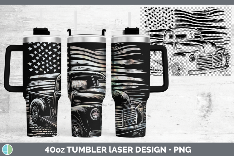 BS02 Patriotic Flag Vintage Truck Laser 40oz Tumbler Sublima