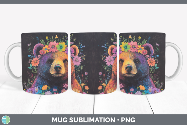 BS02 Rainbow Bear Mug Wrap Sublimation Coffee Cup Designs