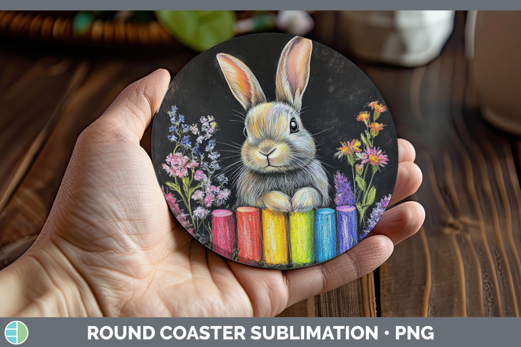BS02 Rainbow Bunny Round Coaster Sublimation Coaster Design