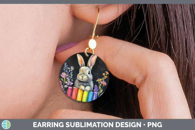 BS02 Rainbow Bunny Round Earrings Sublimation Earrings Desi