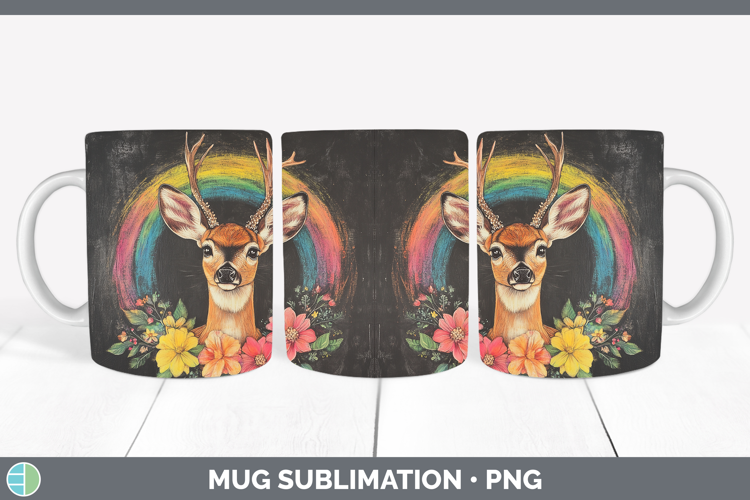 BS02 Rainbow Deer Mug Wrap Sublimation Coffee Cup Designs