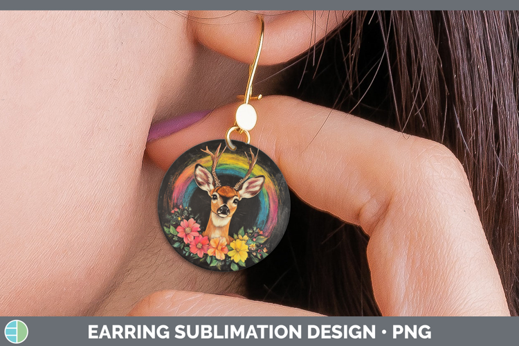 BS02 Rainbow Deer Round Earrings Sublimation Earrings Desig