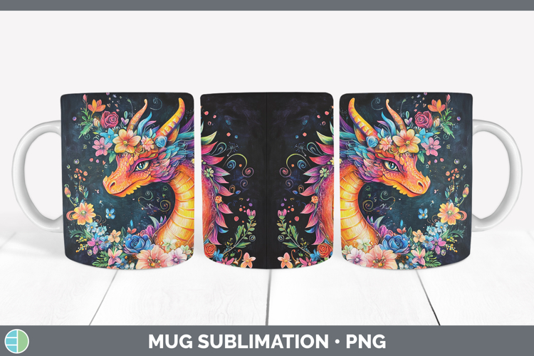 BS02 Rainbow Dragon Mug Wrap Sublimation Coffee Cup Designs