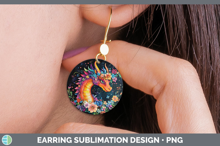 BS02 Rainbow Dragon Round Earrings Sublimation Earrings Des