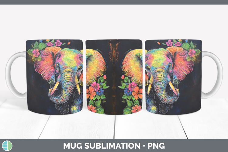 BS02 Rainbow Elephant Mug Wrap Sublimation Coffee Cup Desig
