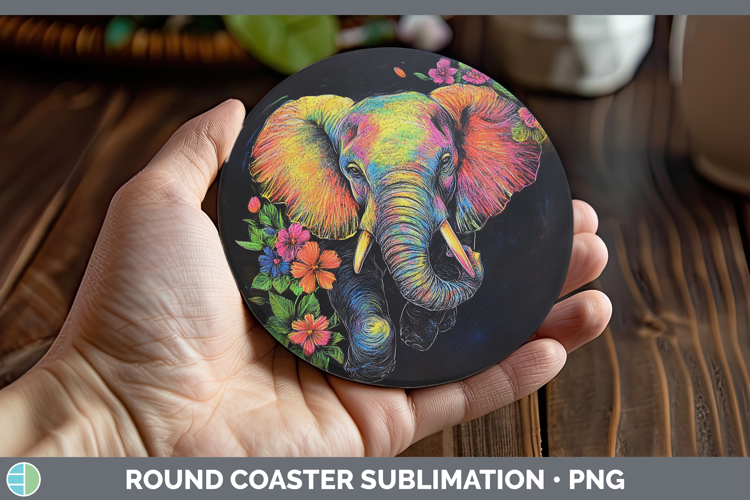 BS02 Rainbow Elephant Round Coaster Sublimation Coaster Des