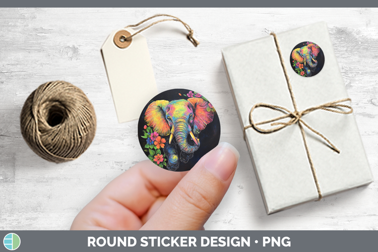 BS02 Rainbow Elephant Stickers | Round Labels Designs