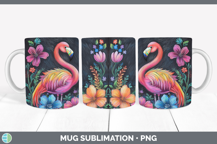BS02 Rainbow Flamingo Mug Wrap Sublimation Coffee Cup Desig