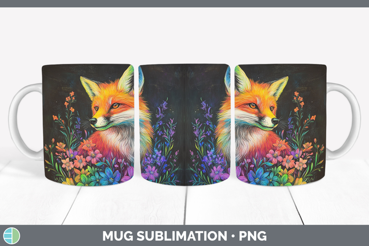 BS02 Rainbow Fox Mug Wrap Sublimation Coffee Cup Designs