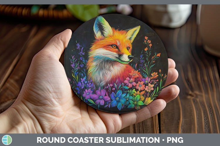 BS02 Rainbow Fox Round Coaster Sublimation Coaster Designs