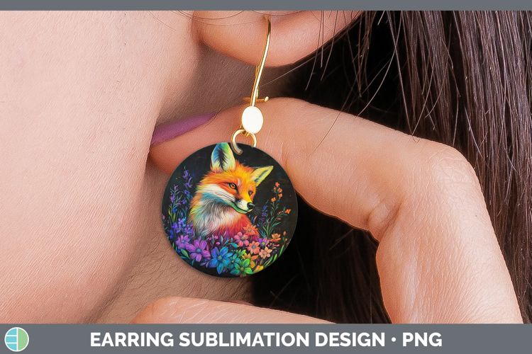 BS02 Rainbow Fox Round Earrings Sublimation Earrings Design