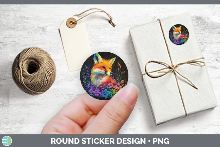 BS02 Rainbow Fox Stickers | Round Labels Designs