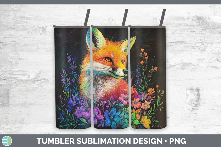 BS02 Rainbow Fox Tumbler Sublimation 20 oz Skinny Tumbler D