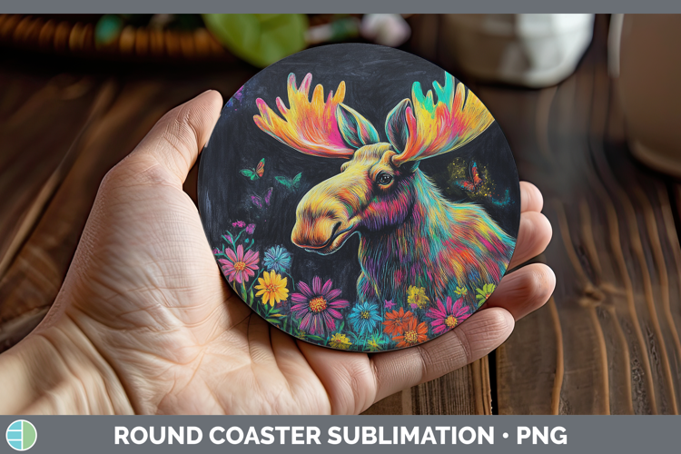 BS02 Rainbow Moose Round Coaster Sublimation Coaster Design