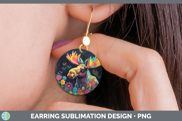 BS02 Rainbow Moose Round Earrings Sublimation Earrings Desi