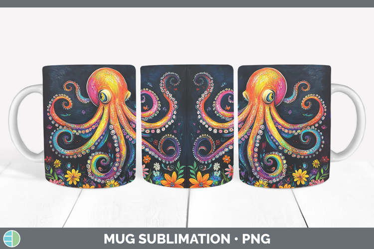 BS02 Rainbow Octopus Mug Wrap Sublimation Coffee Cup Design
