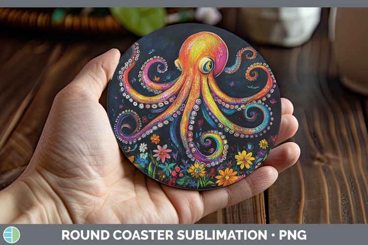 BS02 Rainbow Octopus Round Coaster Sublimation Coaster Desi