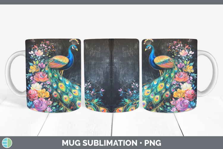 BS02 Rainbow Peacock Mug Wrap Sublimation Coffee Cup Design