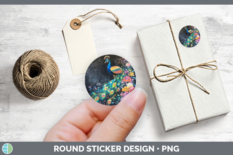 BS02 Rainbow Peacock Stickers | Round Labels Designs