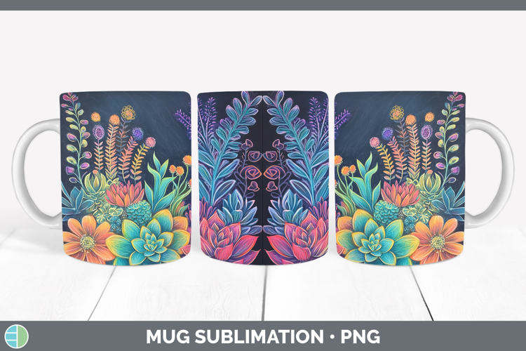 BS02 Rainbow Succulents Mug Wrap Sublimation Coffee Cup Des