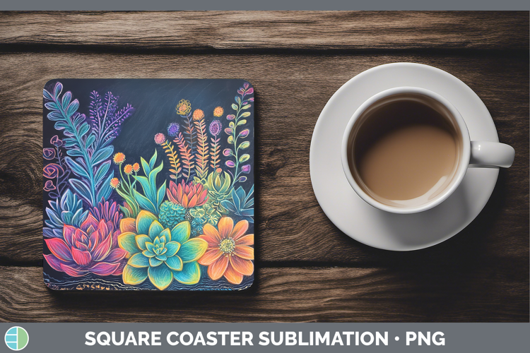 BS02 Rainbow Succulents Square Coaster Sublimation Coaster