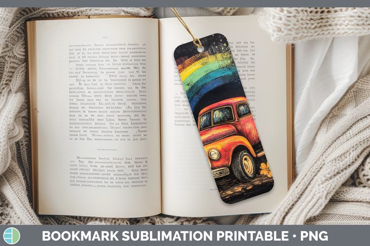 BS02 Rainbow Vintage Truck Bookmark Sublimation Printable D