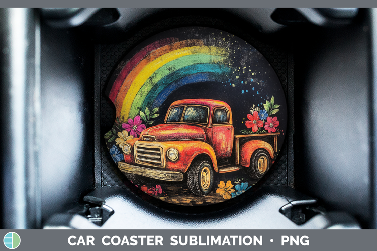 BS02 Rainbow Vintage Truck Car Coaster Sublimation Designs