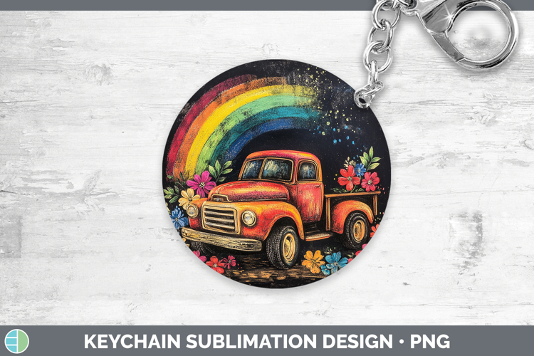 BS02 Rainbow Vintage Truck Keychain Sublimation Keyring Des