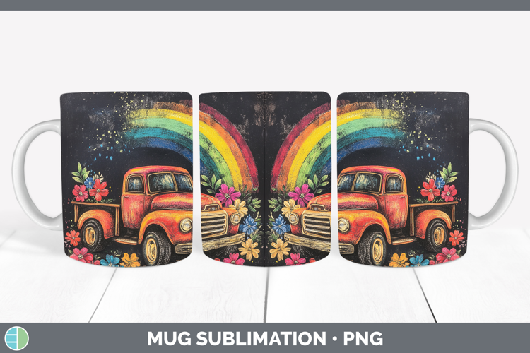 BS02 Rainbow Vintage Truck Mug Wrap Sublimation Coffee Cup