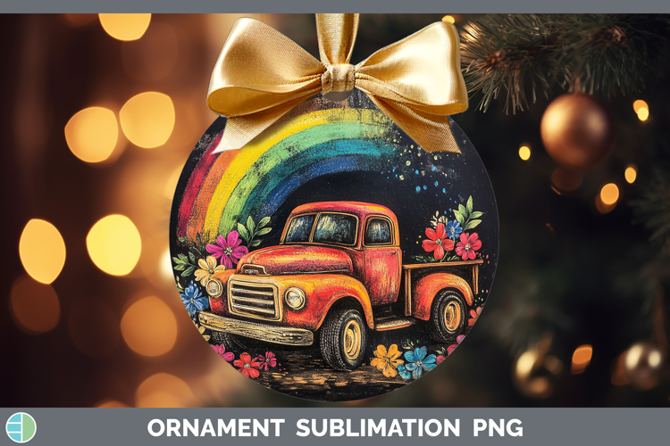 BS02 Rainbow Vintage Truck Ornament Sublimation Bauble Desi