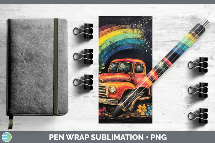 BS02 Rainbow Vintage Truck Pen Wrap Sublimation Pen Designs