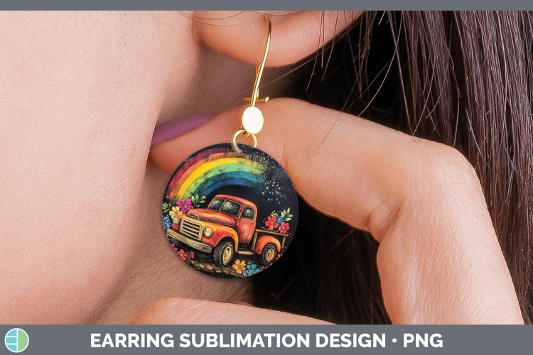 BS02 Rainbow Vintage Truck Round Earrings Sublimation Earri