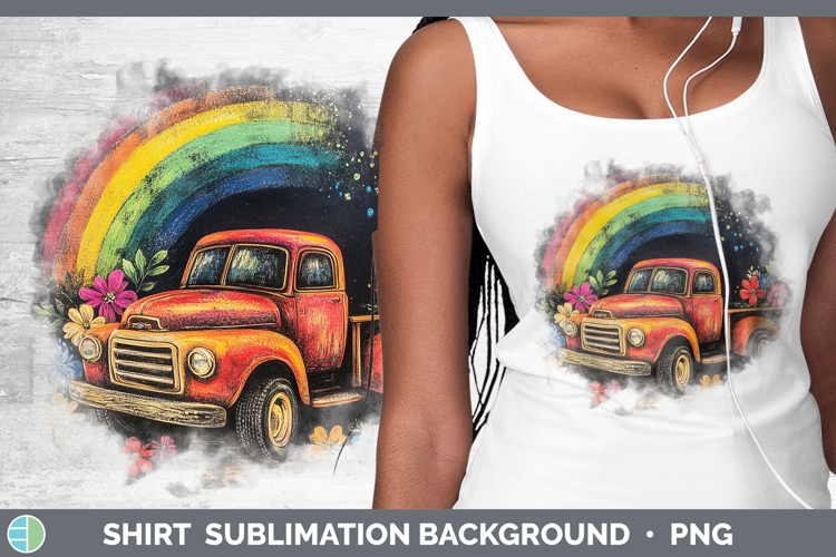 BS02 Rainbow Vintage Truck Shirt Sublimation Background Des