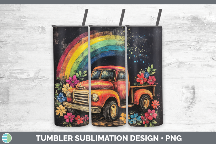 BS02 Rainbow Vintage Truck Tumbler Sublimation 20 oz Skinny