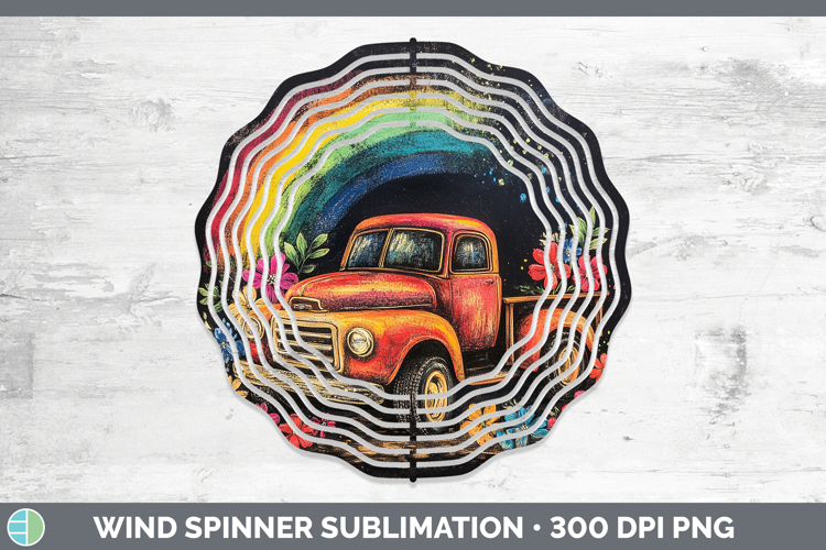 BS02 Rainbow Vintage Truck Wind Spinner Sublimation Spinner