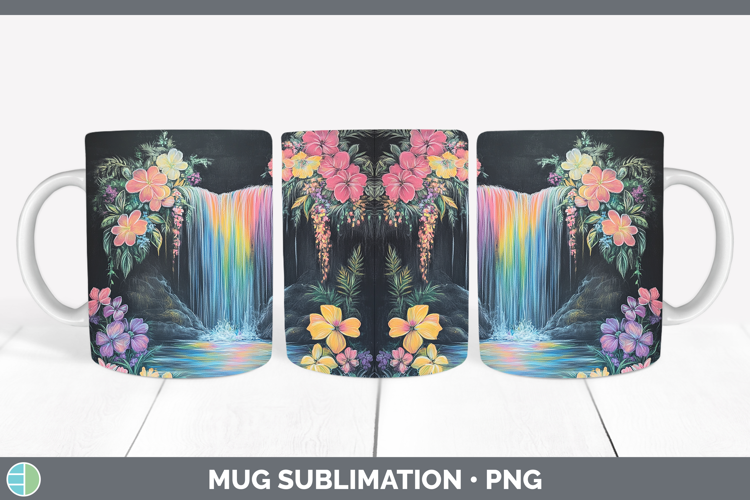 BS02 Rainbow Waterfall Mug Wrap Sublimation Coffee Cup Desi