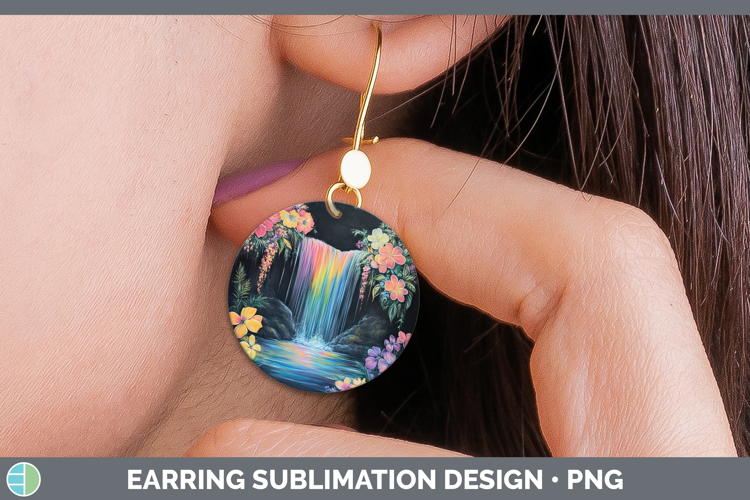 BS02 Rainbow Waterfall Round Earrings Sublimation Earrings