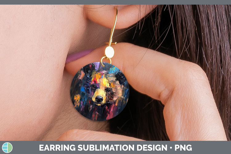 BS02 Thick Paint Bear Round Earrings Sublimation Earrings De