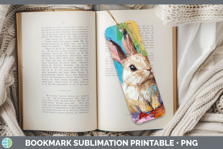 BS02 Thick Paint Bunny Bookmark Sublimation Printable Design