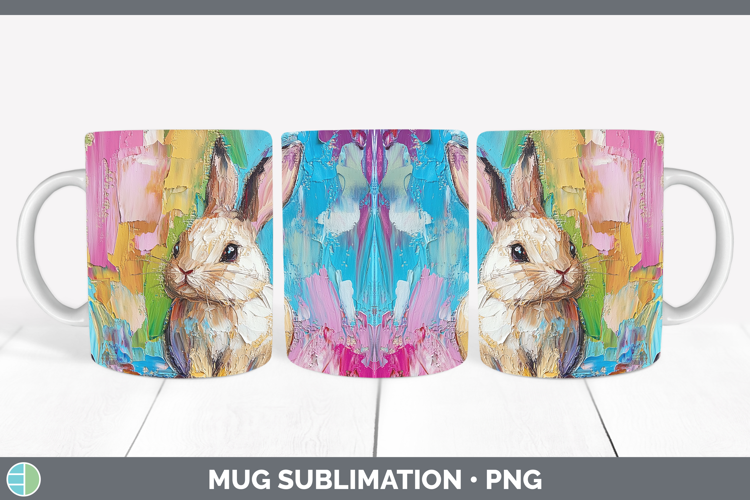 BS02 Thick Paint Bunny Mug Wrap Sublimation Coffee Cup Desig
