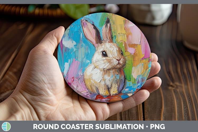 BS02 Thick Paint Bunny Round Coaster Sublimation Coaster Des