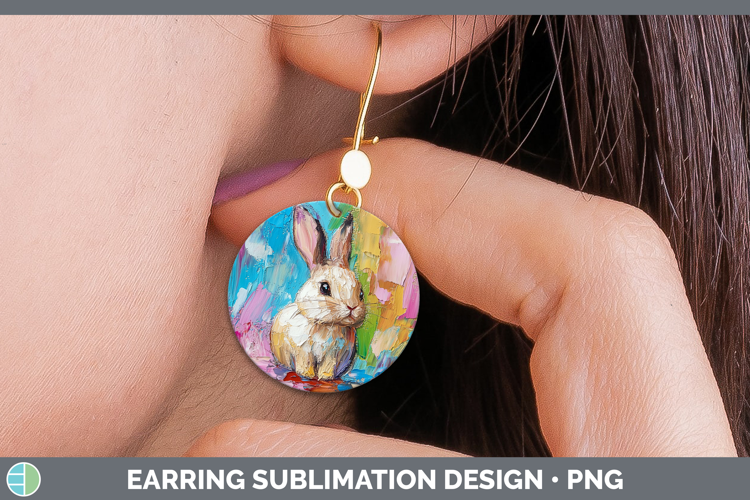 BS02 Thick Paint Bunny Round Earrings Sublimation Earrings D